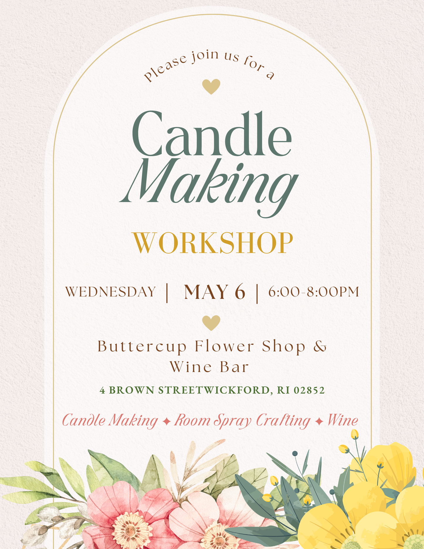 Candle Making Workshop at Buttercup Flower & Wine Bar