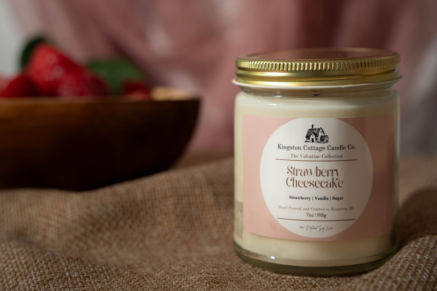 Strawberry Cheesecake Candle - Handmade Scented Minimalist Soy Candle, Winter, Gift For Friend Mom Dad Co-Worker, wife, Valentine’s Day