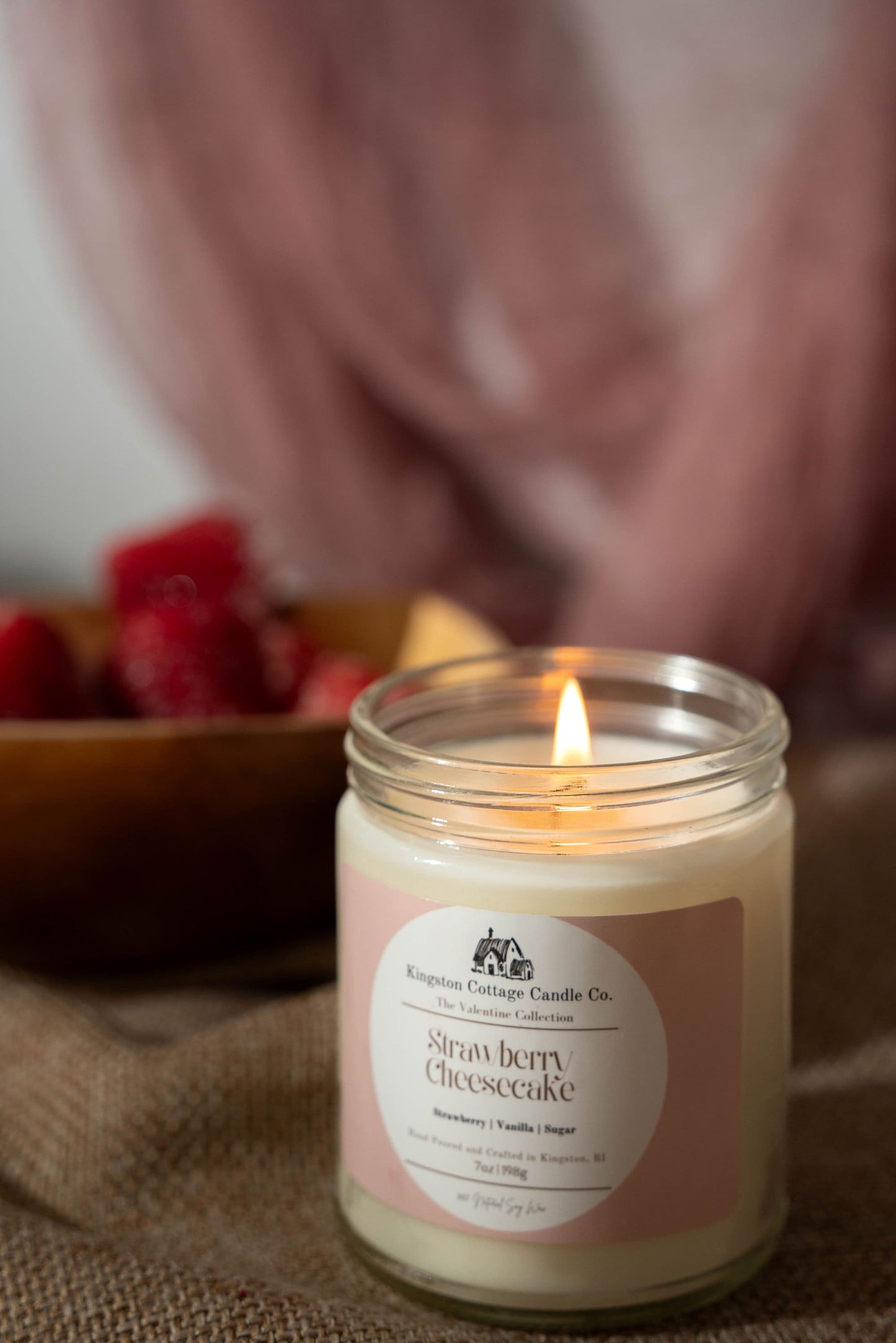 Strawberry Cheesecake Candle - Handmade Scented Minimalist Soy Candle, Winter, Gift For Friend Mom Dad Co-Worker, wife, Valentine’s Day