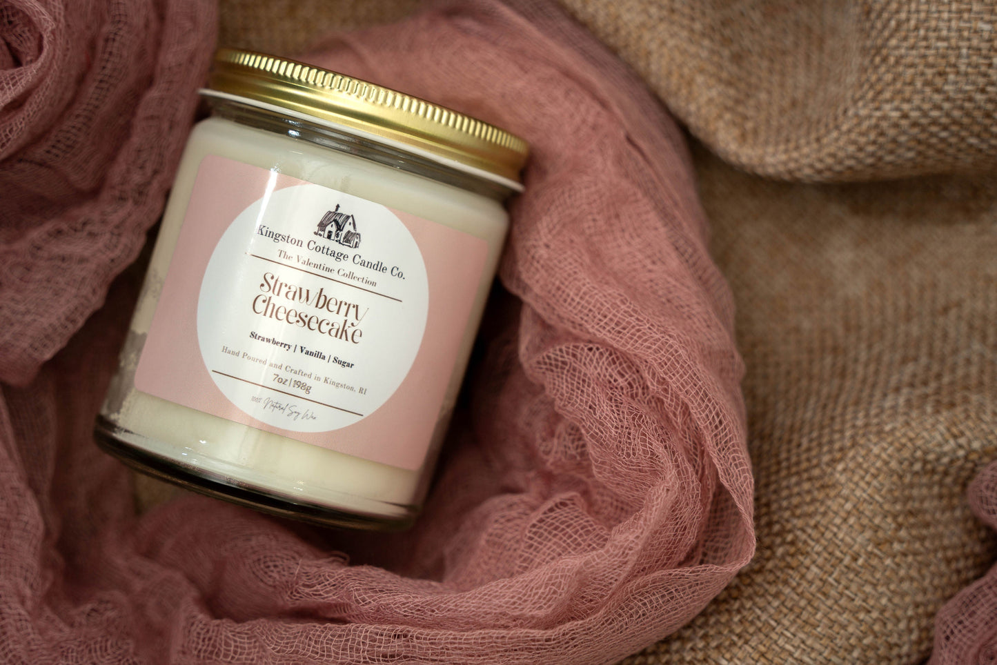 Strawberry Cheesecake Candle - Handmade Scented Minimalist Soy Candle, Winter, Gift For Friend Mom Dad Co-Worker, wife, Valentine’s Day