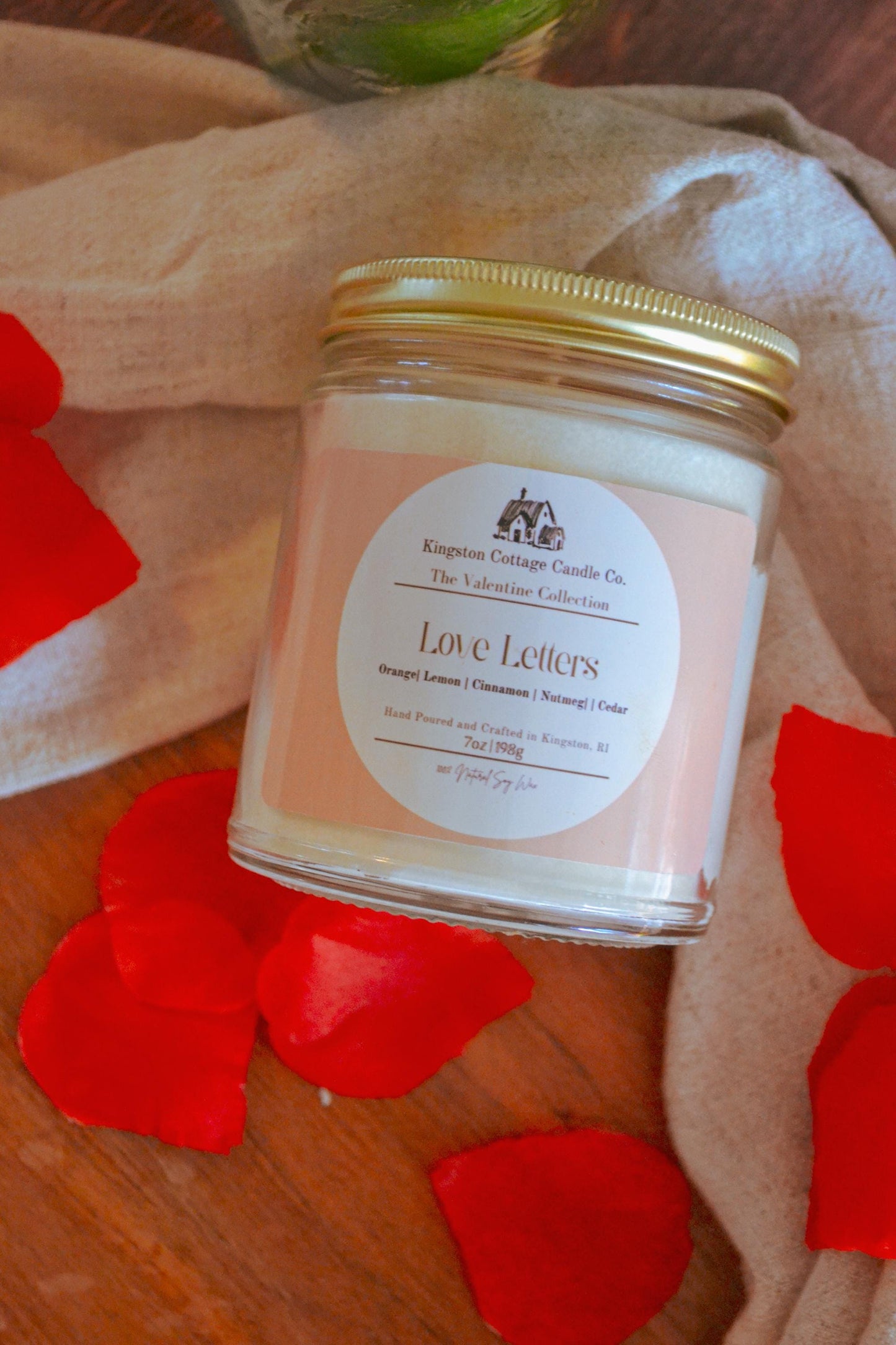 Love Letters Candle - Handmade Scented Soy Candle, Winter, Gift For Friend Mom, Co-Worker, wife, Valentine’s Day, romantic, citrus, nontoxic