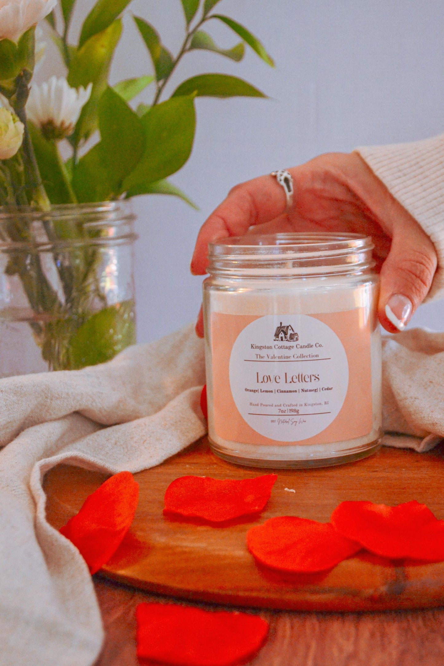 Love Letters Candle - Handmade Scented Soy Candle, Winter, Gift For Friend Mom, Co-Worker, wife, Valentine’s Day, romantic, citrus, nontoxic