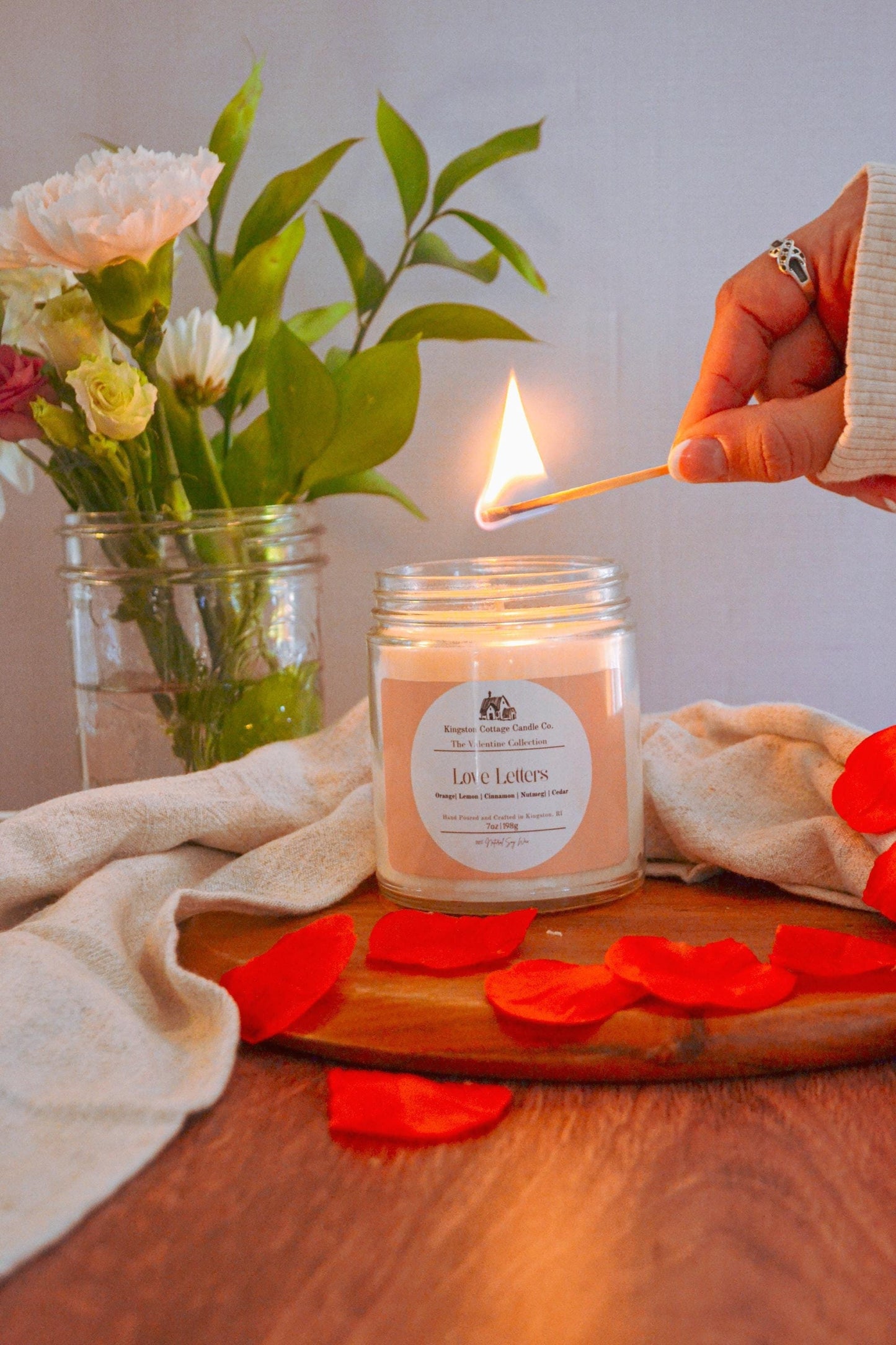 Love Letters Candle - Handmade Scented Soy Candle, Winter, Gift For Friend Mom, Co-Worker, wife, Valentine’s Day, romantic, citrus, nontoxic
