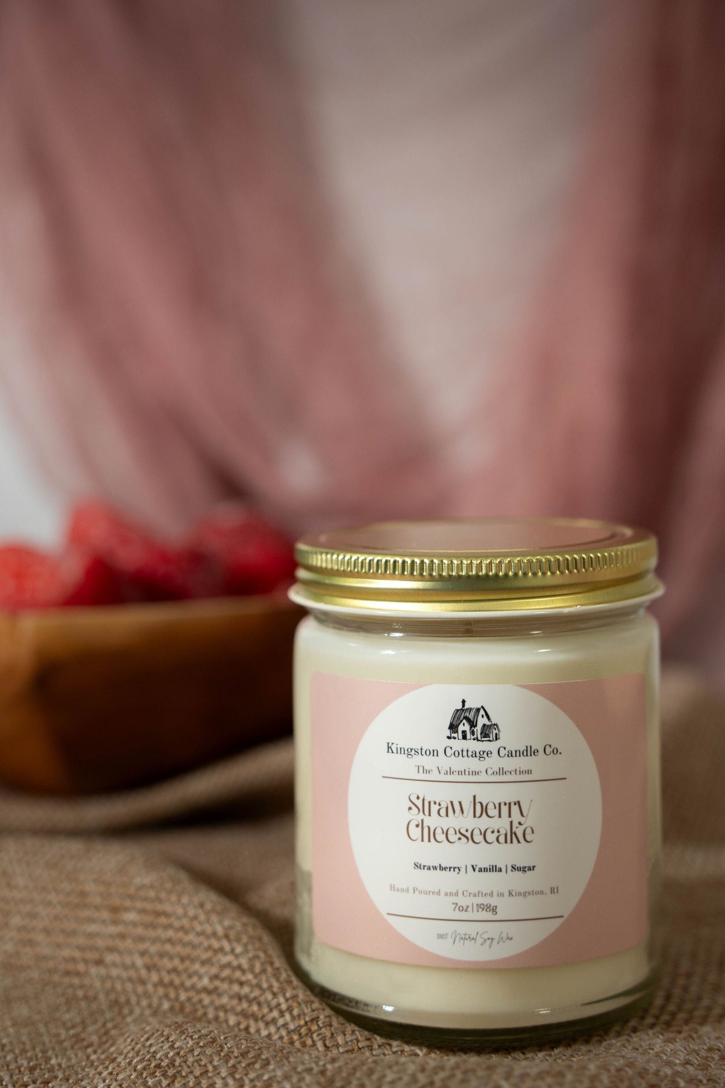Strawberry Cheesecake Candle - Handmade Scented Minimalist Soy Candle, Winter, Gift For Friend Mom Dad Co-Worker, wife, Valentine’s Day