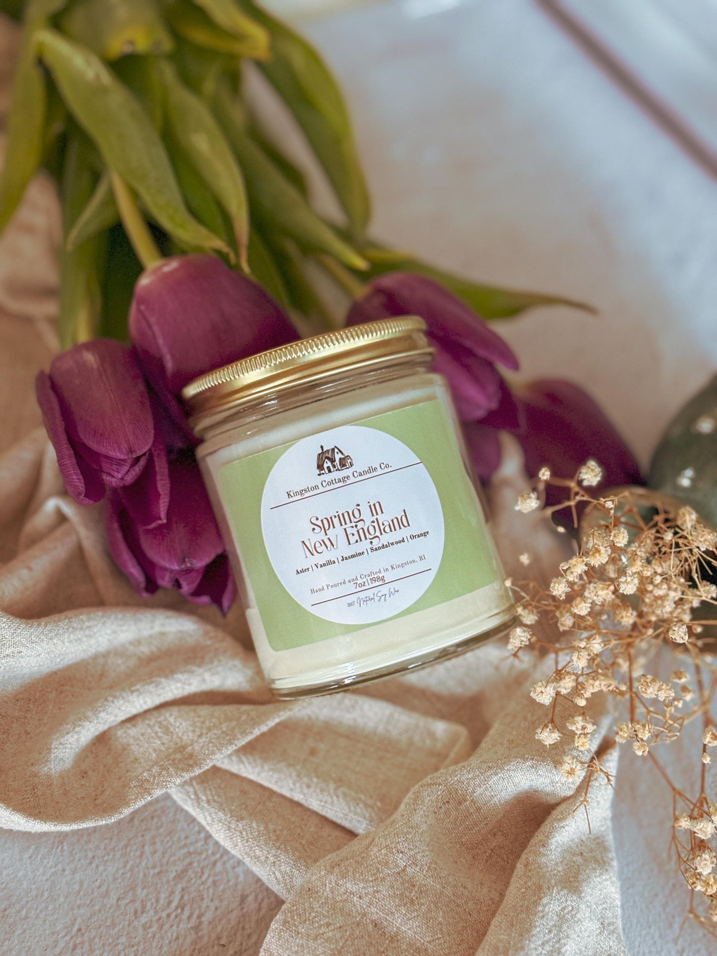 Spring in New England - 7oz Soy Candle | Fresh Orange, Jasmine, and Vanilla Scent | Hand-Poured, NonToxic Candle, gift for new england