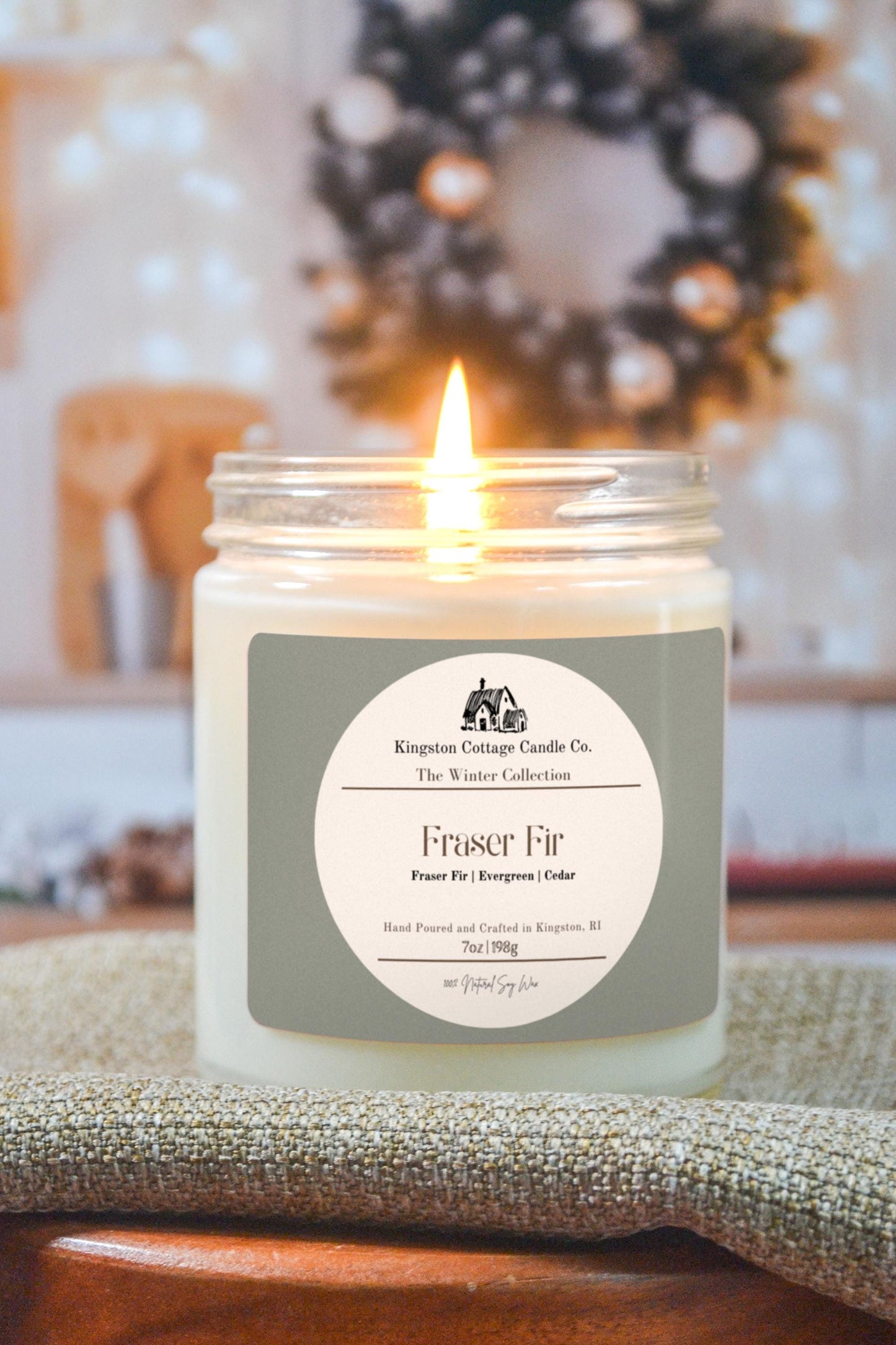 Fraser Fir Candle - Handmade Scented Soy Candle, Strong Scent Throw, spiced berry, Winter, Gift For Friend Mom Wife Coworker, Christmas